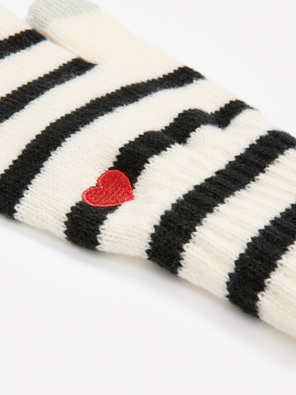 Striped Rib Knit Gloves with Embroidered Heart
