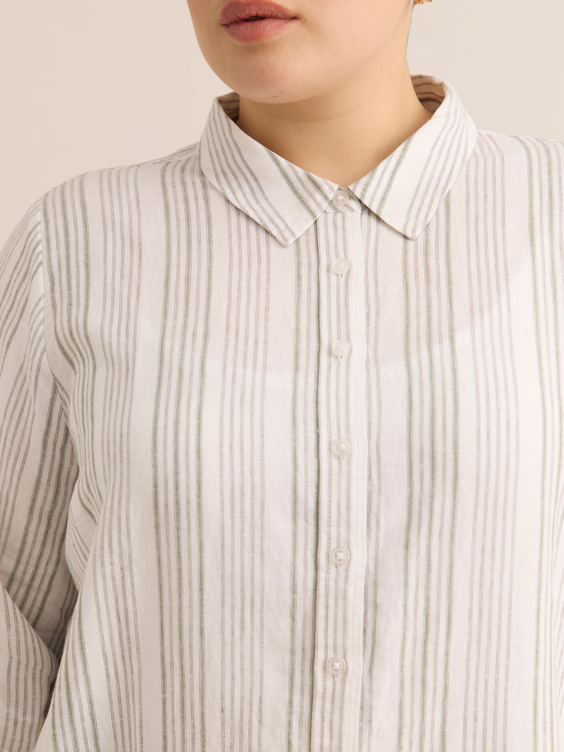 Striped Linen Blend Buttoned Down Tunic Shirt