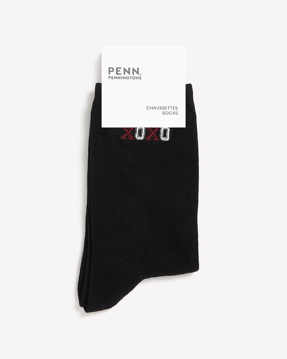 Black Crew Socks with XOXO Placement Print