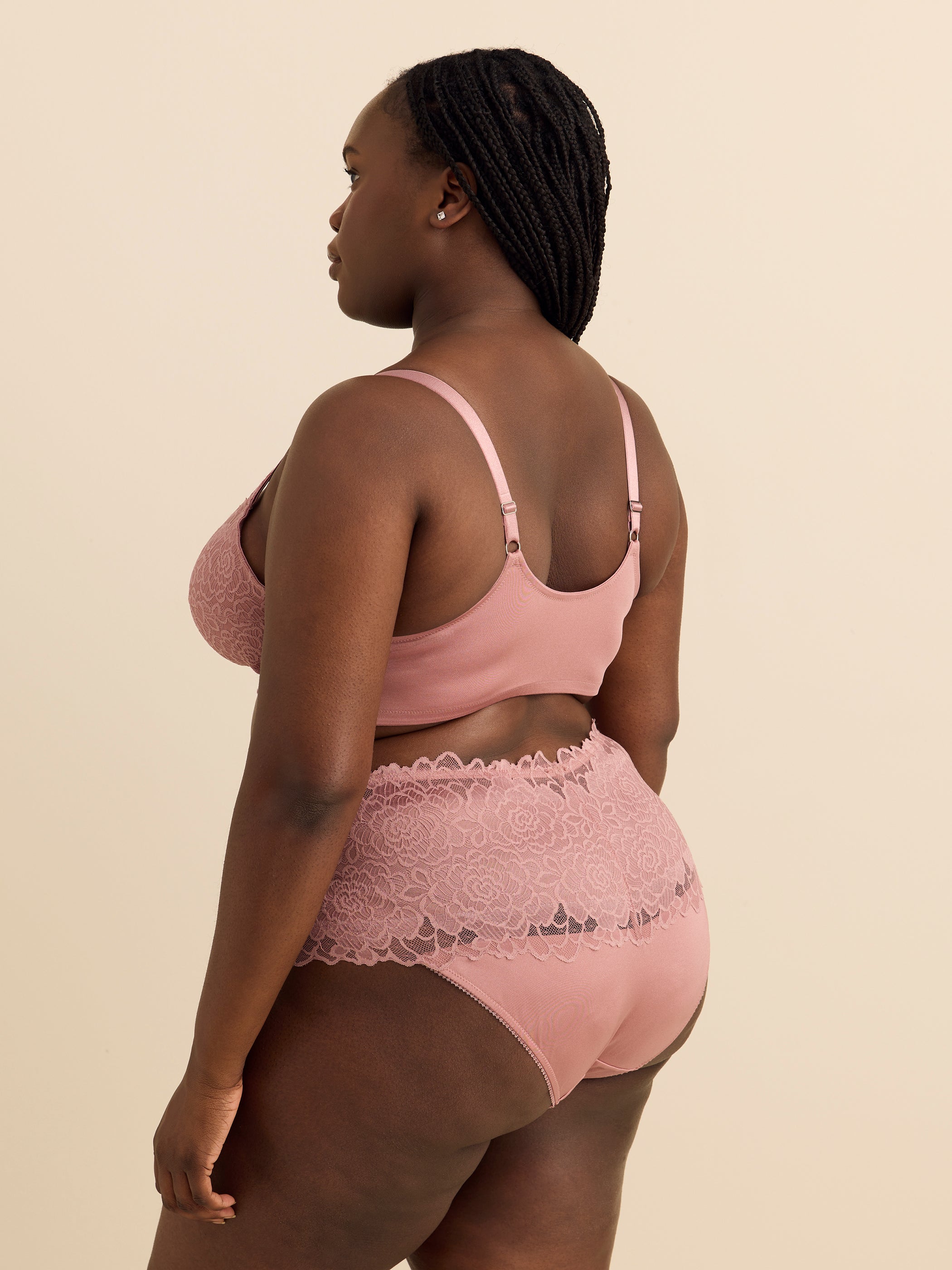 Soutien-gorge en dentelle rose à fermoir avant aimanté, avec armatures - Déesse Collection