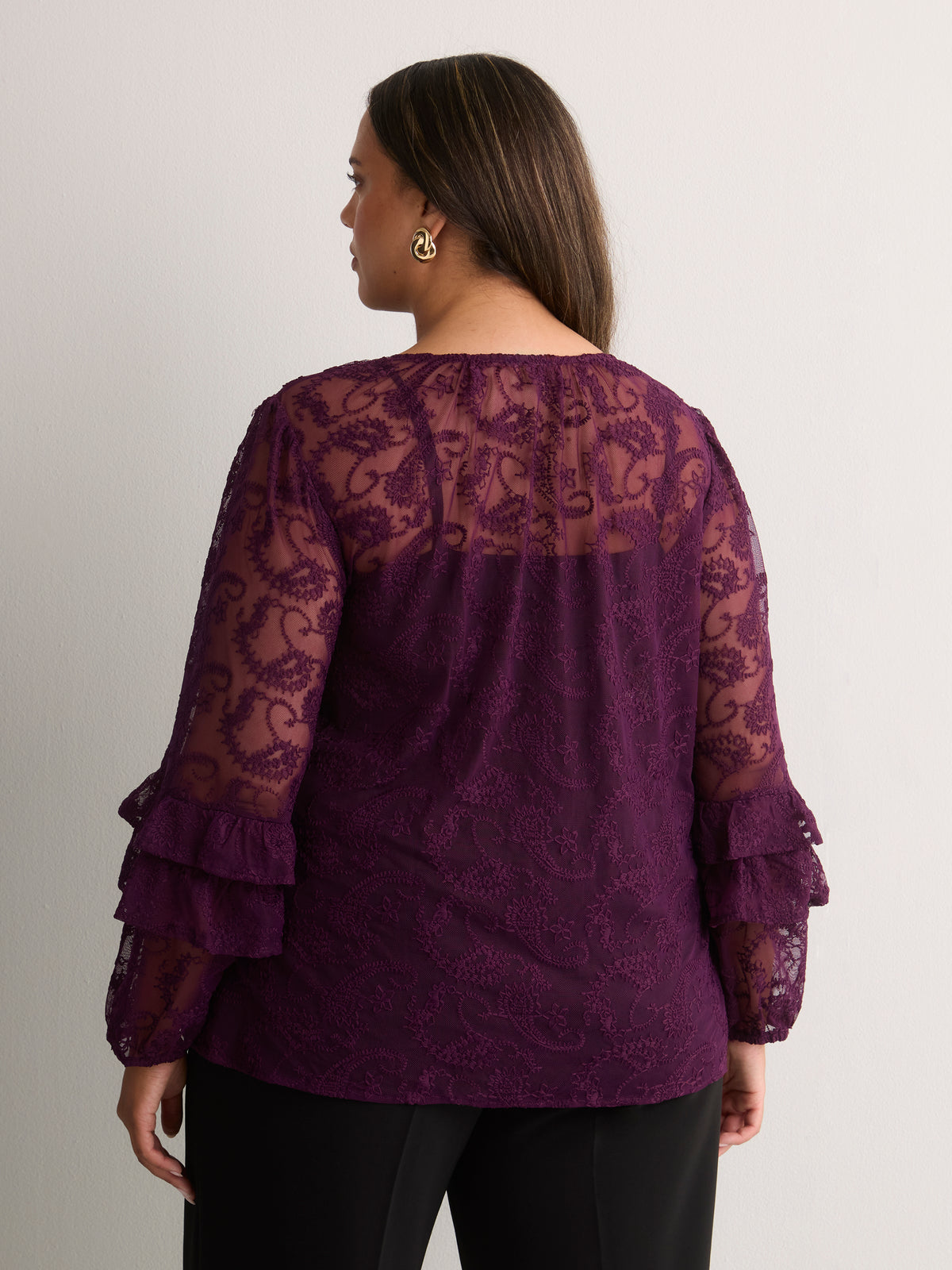 A-Line Mesh Blouse with Front Keyholes