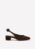 Extra Wide Width, Brown Leather Slingback Low Block Heel Shoe