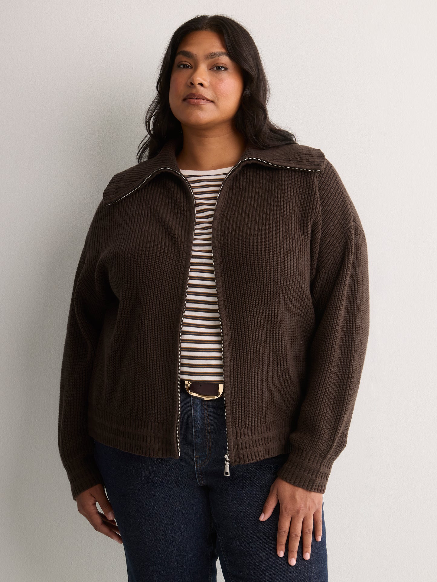 Straight Zippered Sweater Cardigan