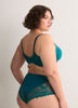 Green Satin Padded Underwire Balconette Bra with Lace - Déesse Collection