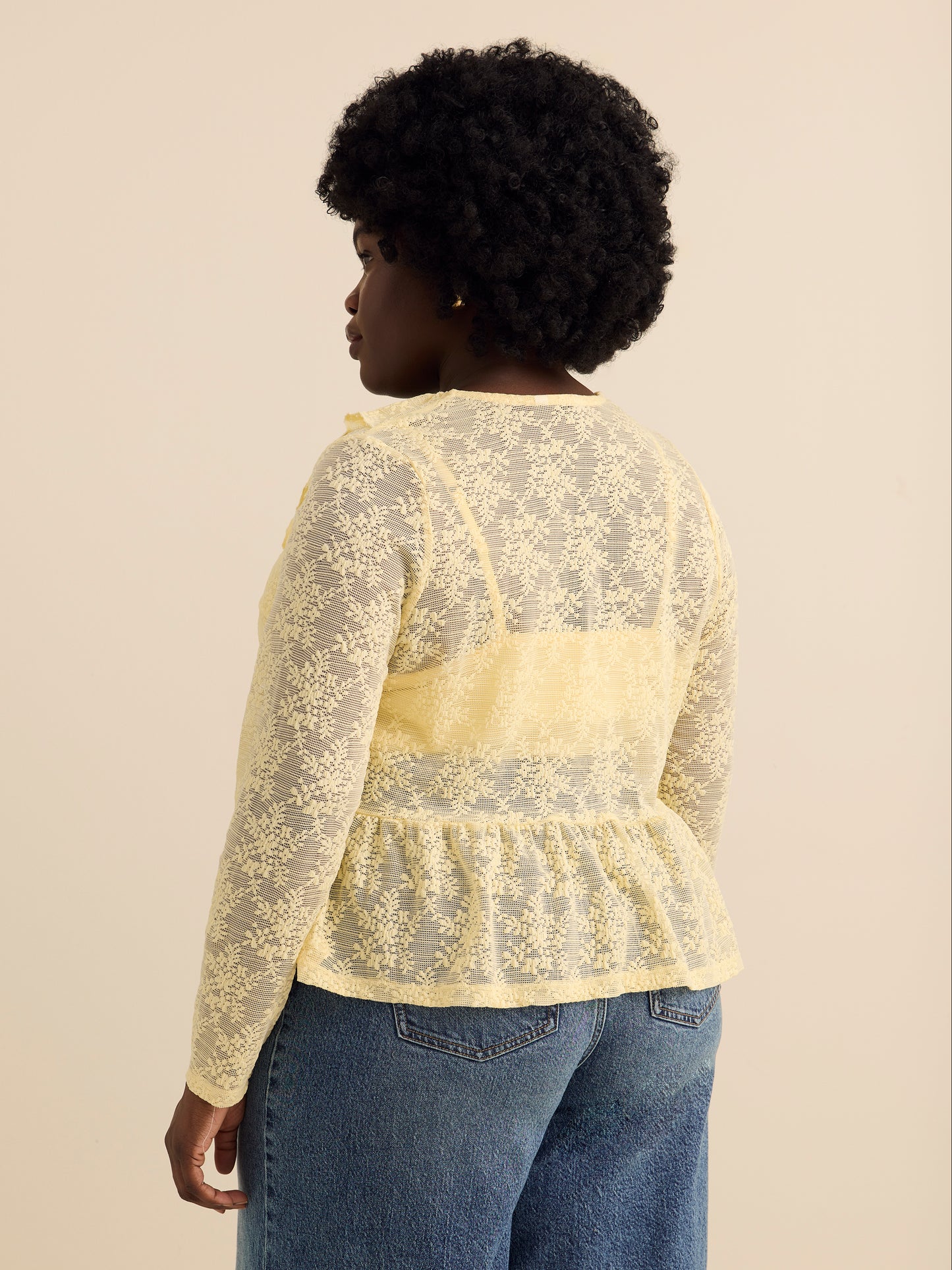 V-Neck Fit and Flare Lace Top with Ruffles