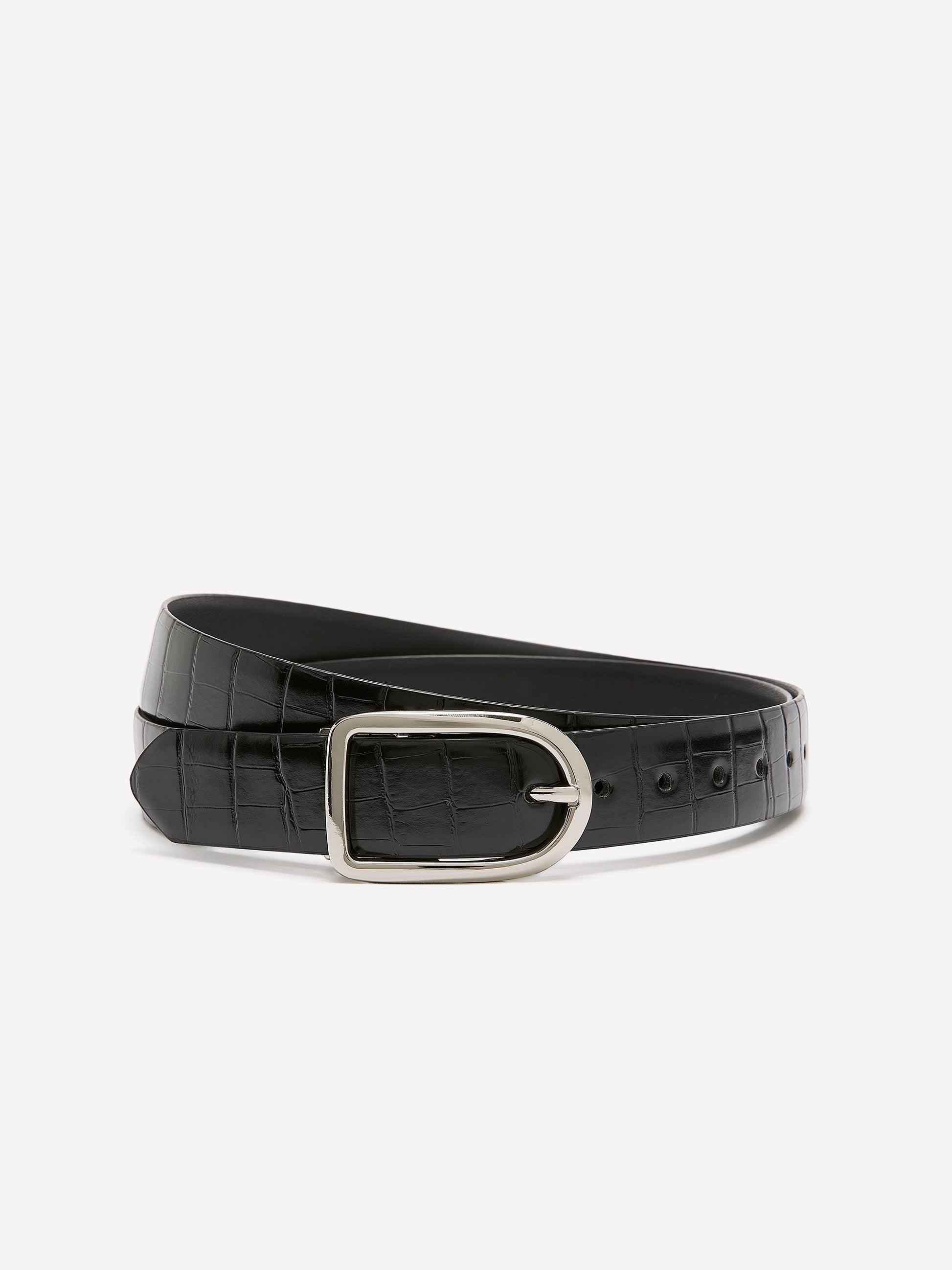 Reversible Faux Leather Denim Belt with D-Shaped Buckle