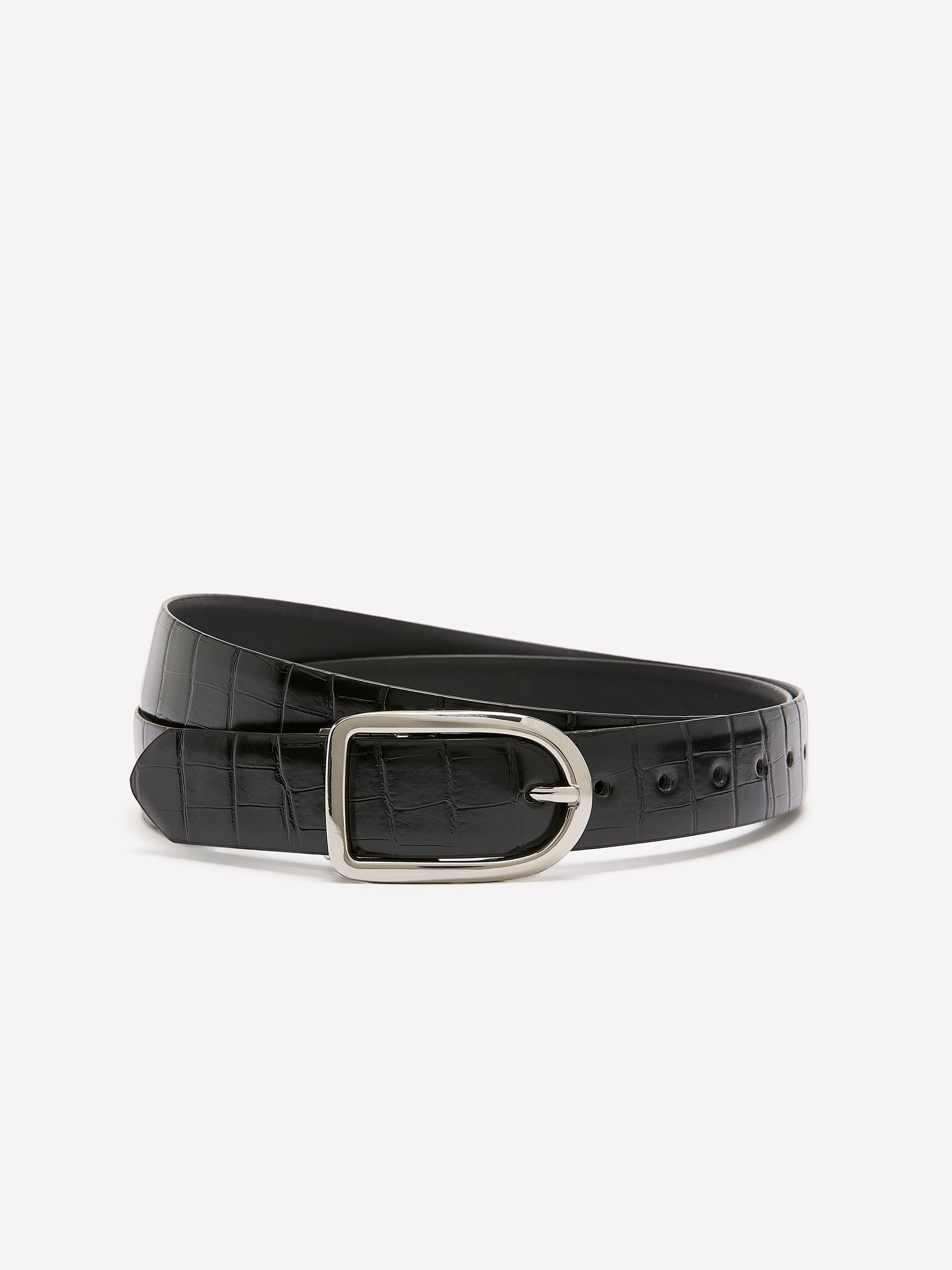 Reversible Faux Leather Denim Belt with D-Shaped Buckle