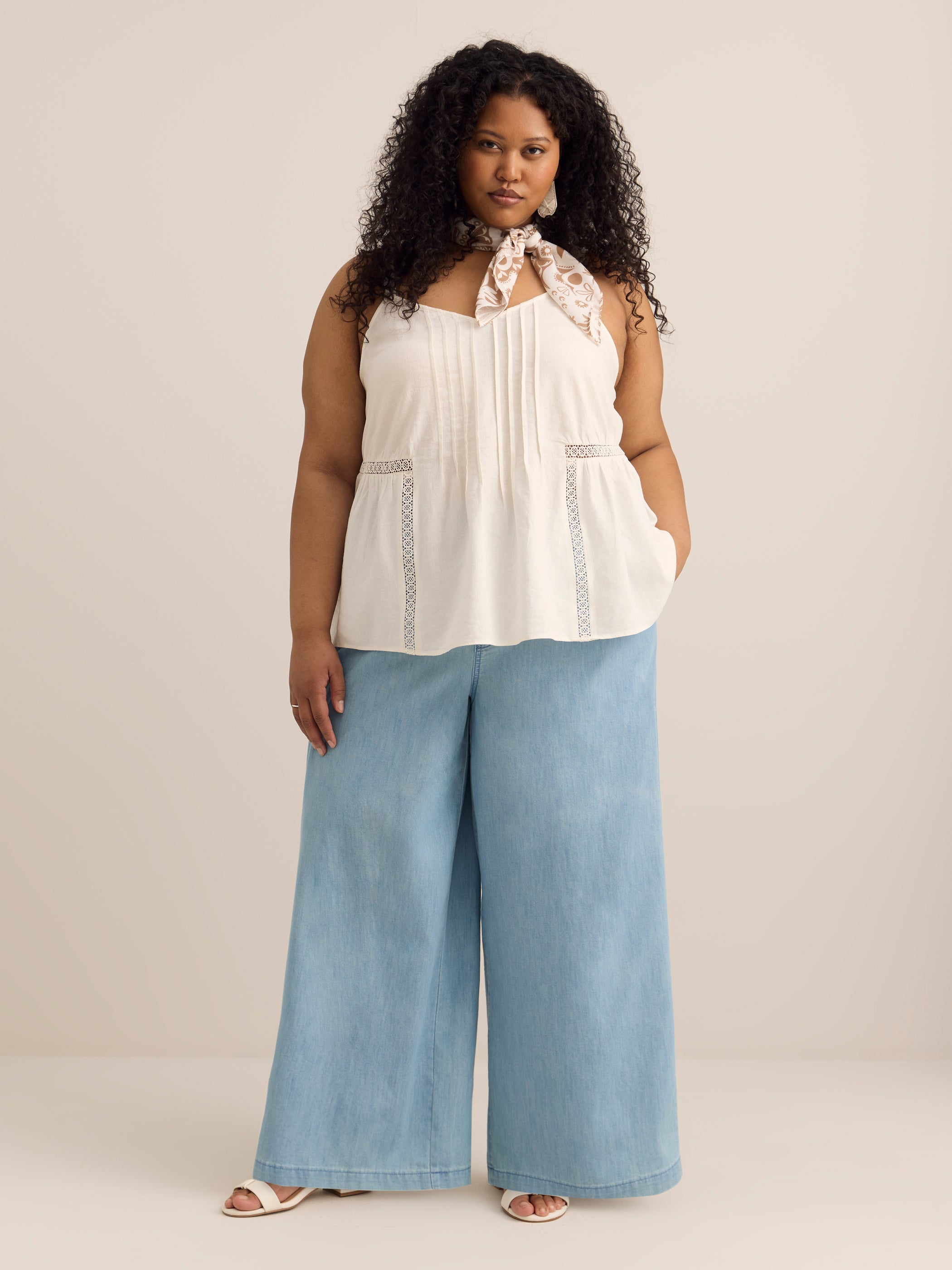 High-Rise Palazzo-Leg Pull-On Denim Pant - d/C JEANS