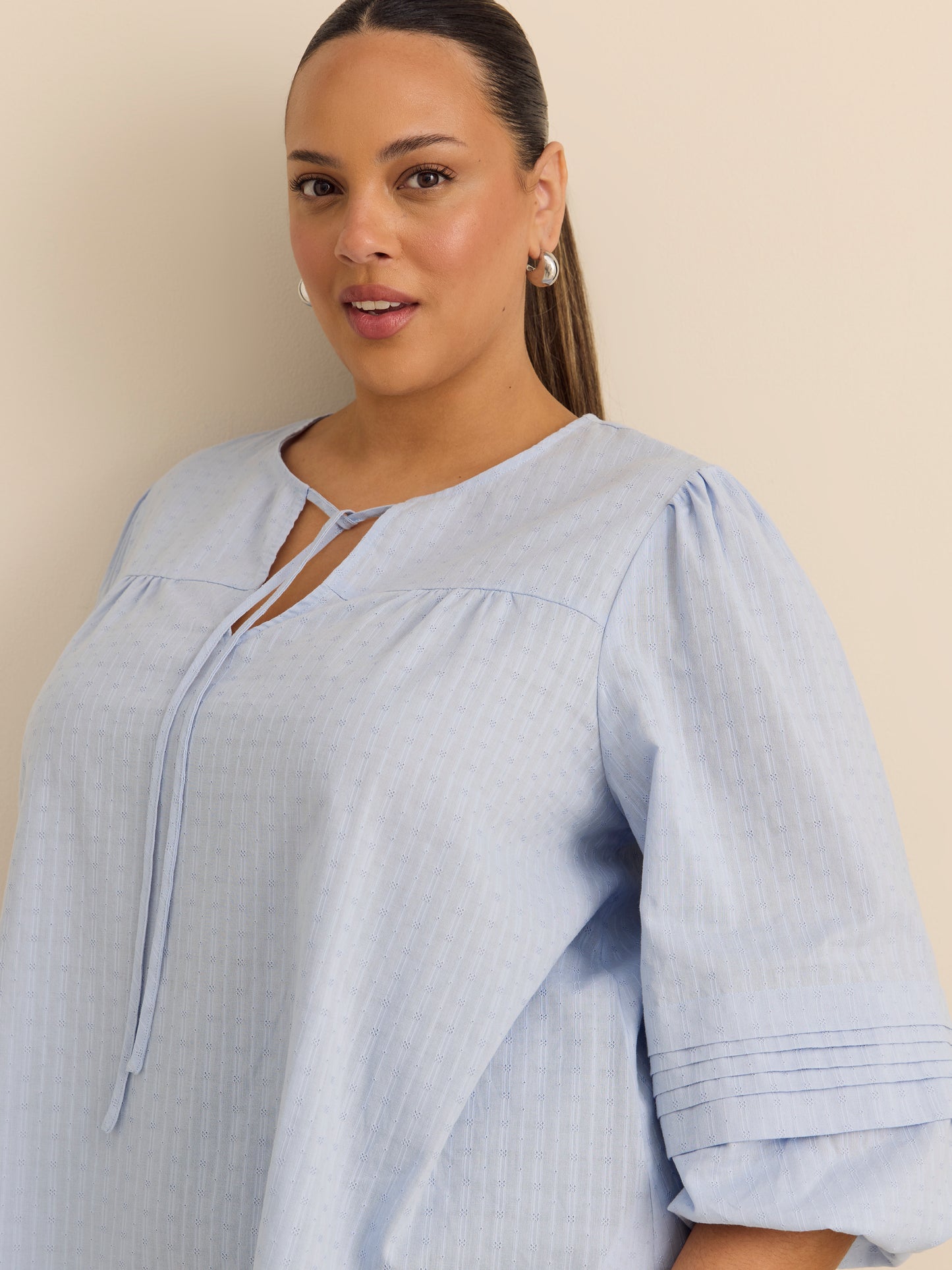 Cotton Blouse with Balloon Sleeves