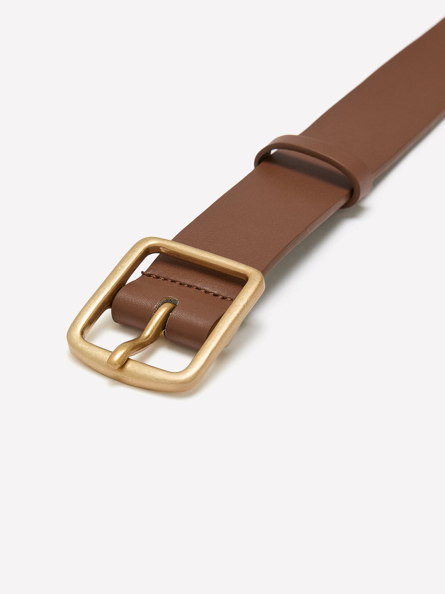 Faux-Leather Denim Belt with Square Metallic Buckle