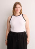Fitted Halter-Neck Rib Knit Tank Top with Contrast Binding