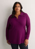 Loose Waffle Knit Tunic with Buttoned Collar