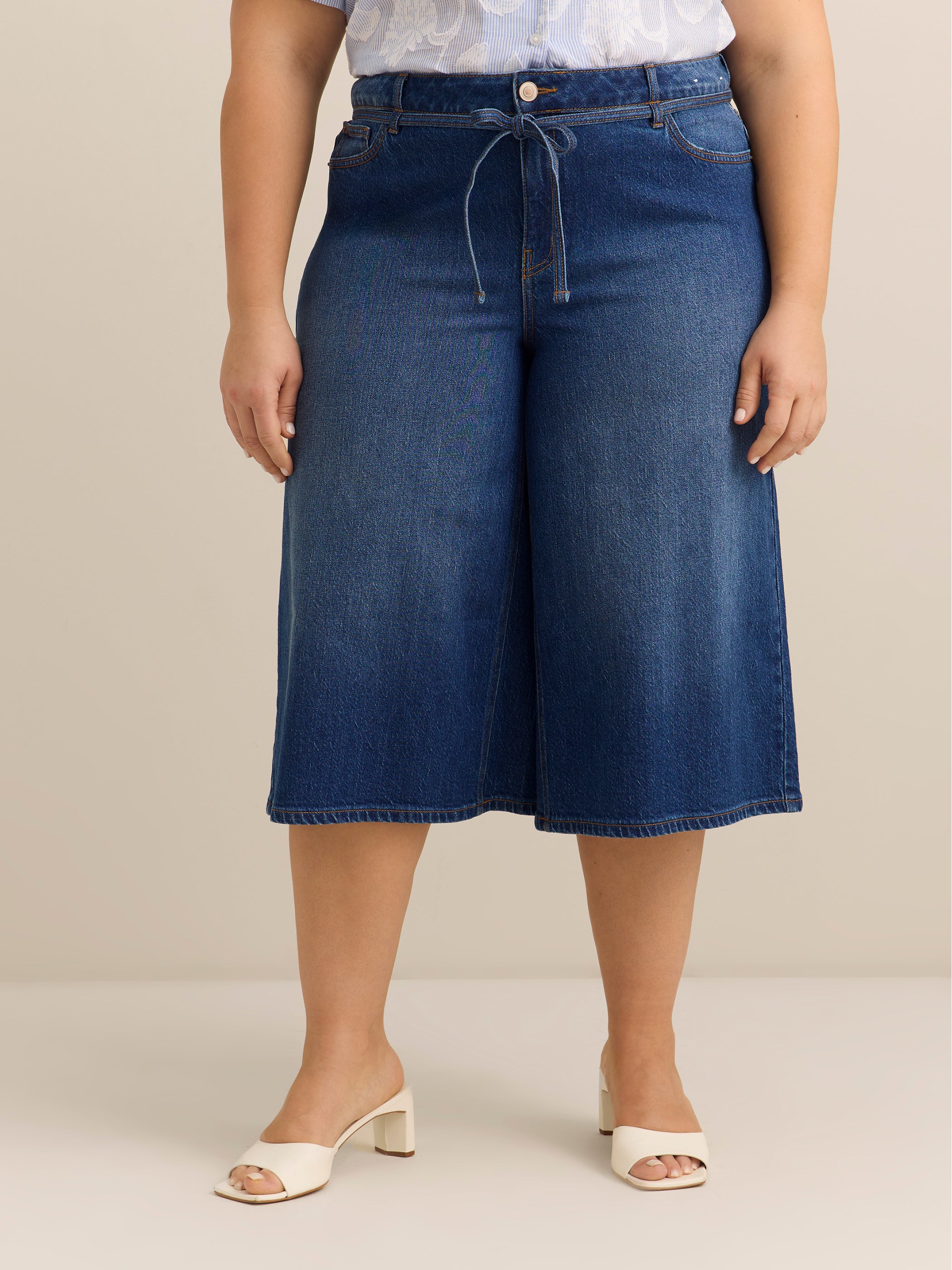Curvy Mid-Rise Culotte Wide-Leg Denim Pant - d/C JEANS
