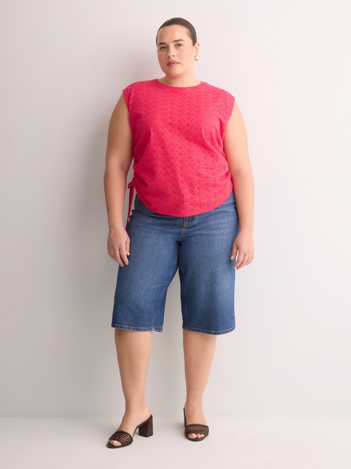 Sleeveless Eyelet Knit Top with Shirred Sides