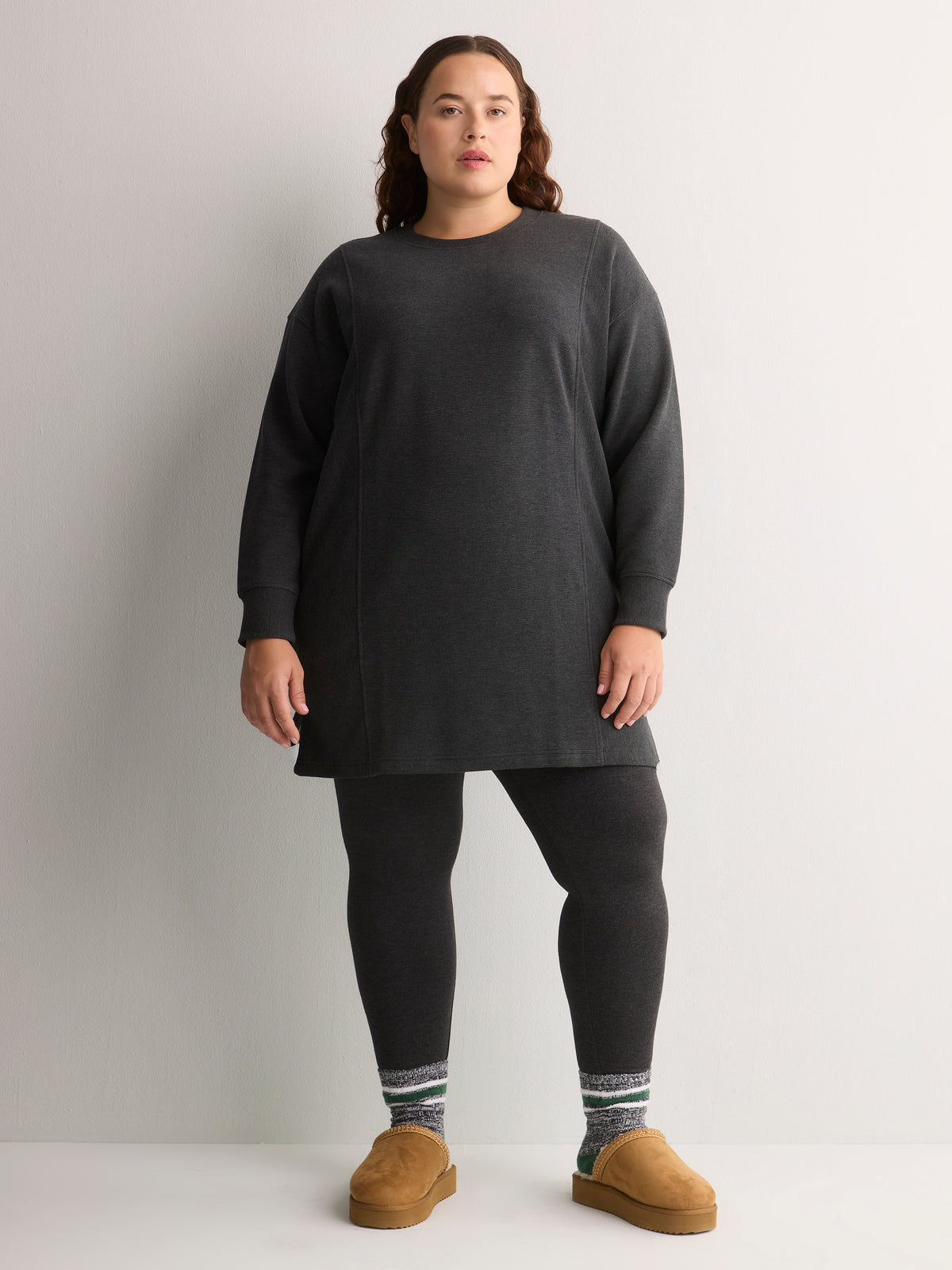 Dark Grey Ottoman Crew Neck Dress - Active Zone