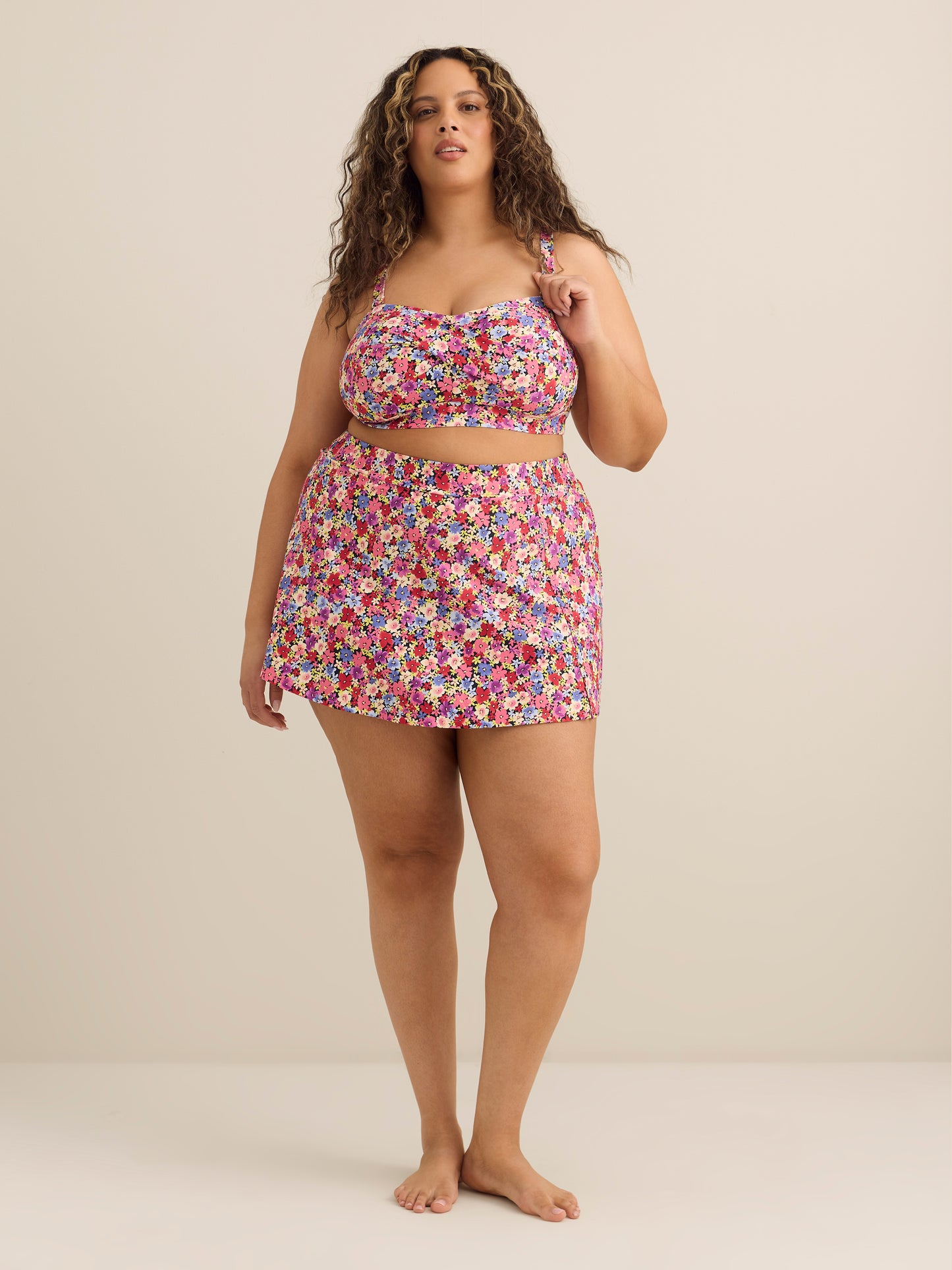 Haut de bikini bandeau torsadé fleuri