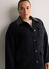 Blue Tweed Barn Jacket with Faux-Leather Collar