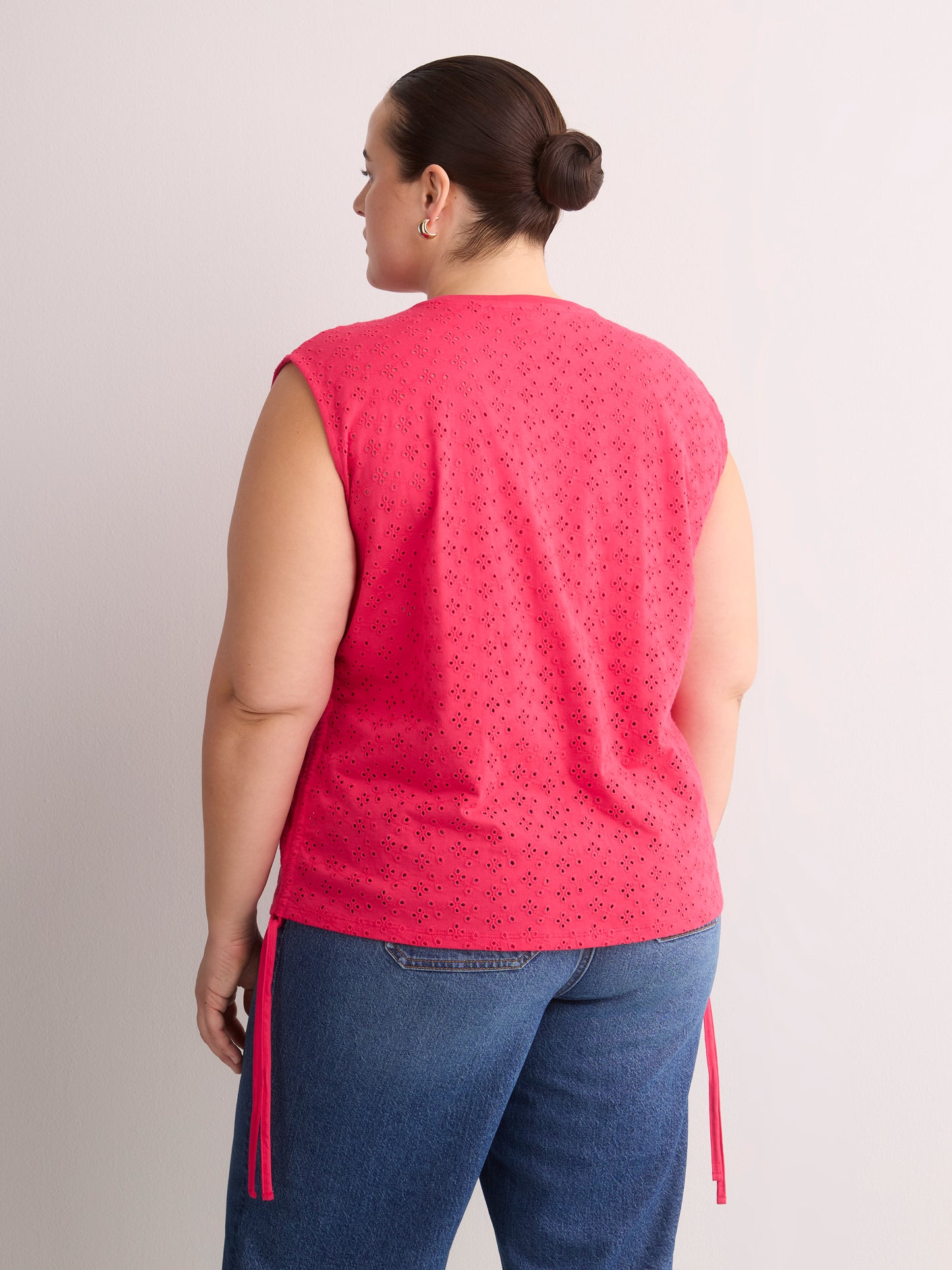 Sleeveless Eyelet Knit Top with Shirred Sides
