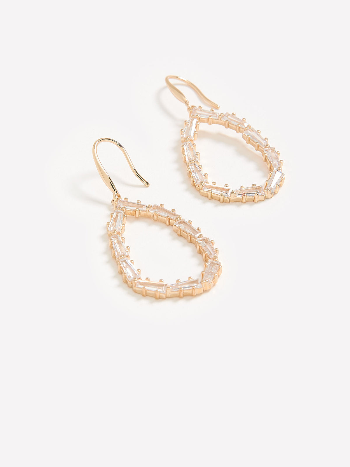 Golden Cubic Zirconia Oval Pendant Earrings