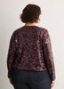 Cardigan court prune à paillettes et devant ouvert