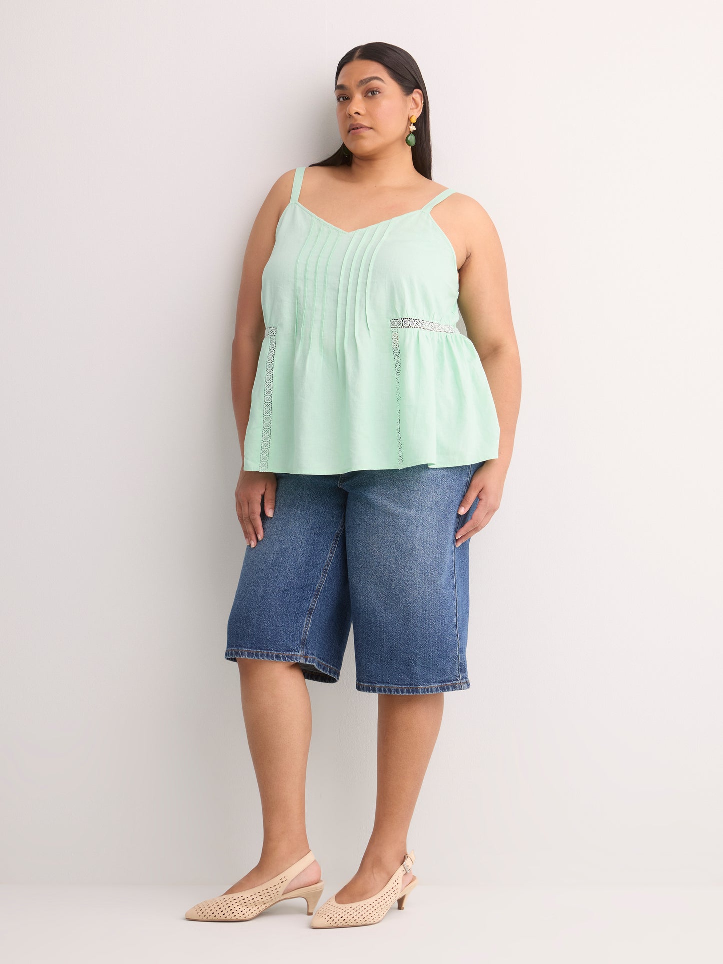 Linen Blend Swing Cami Blouse with Pintuck Detail