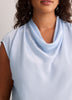 Straight-Fit Draped Cowl-Neck Satin Blouse