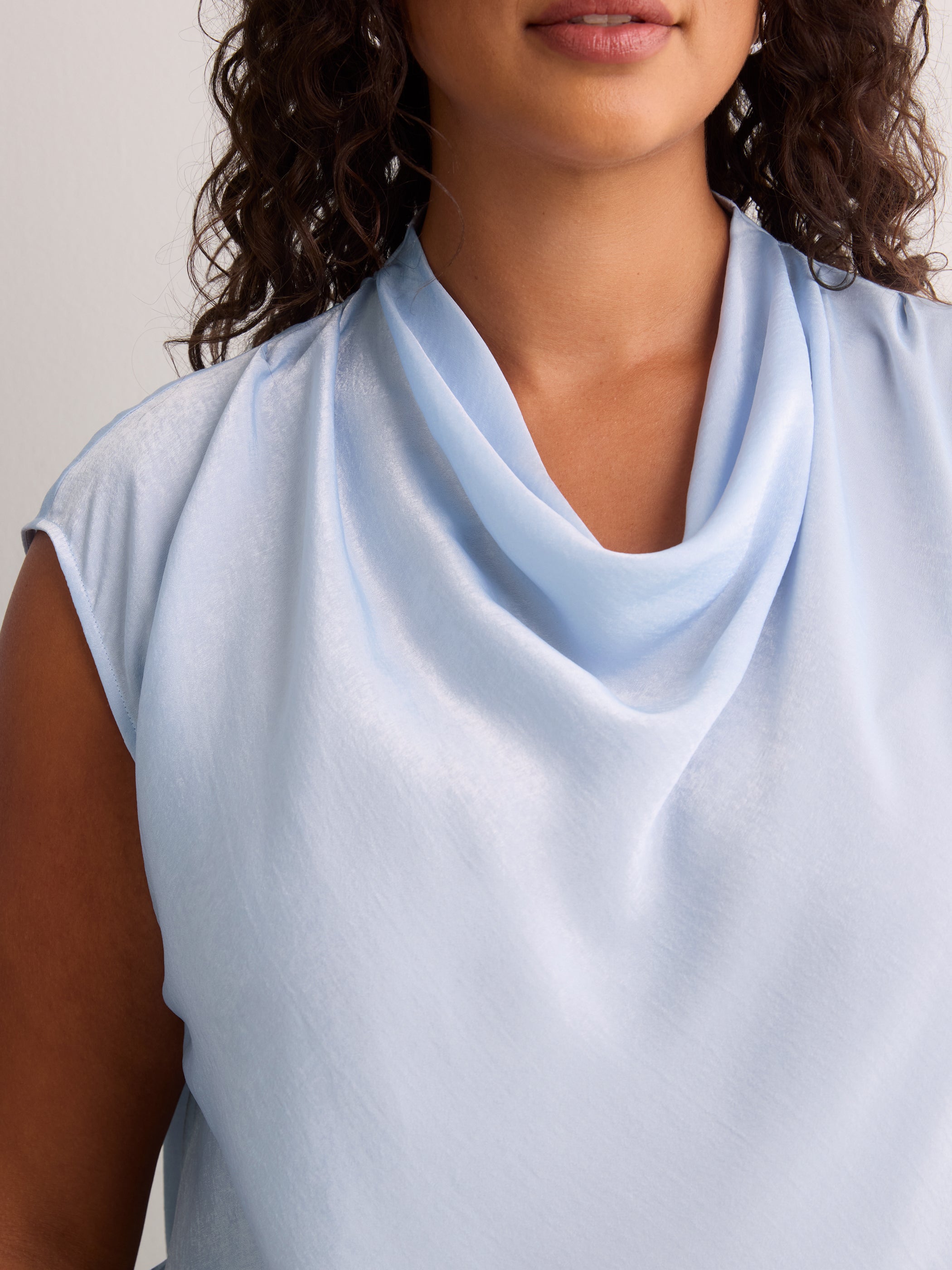 Straight-Fit Draped Cowl-Neck Satin Blouse