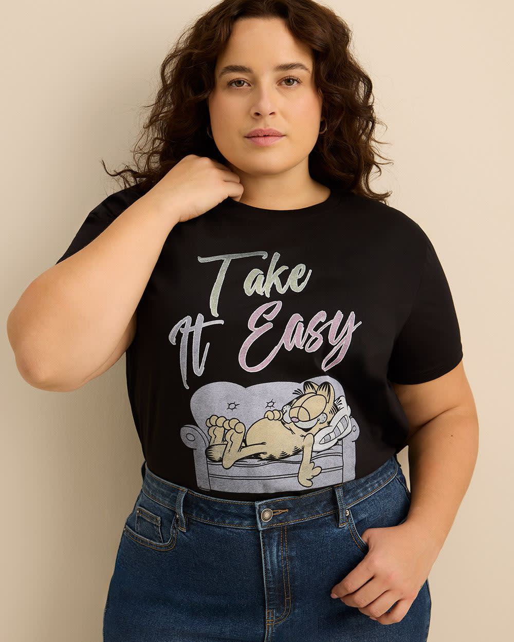 T-shirt à manches courtes et col rond avec imprimé Garfield