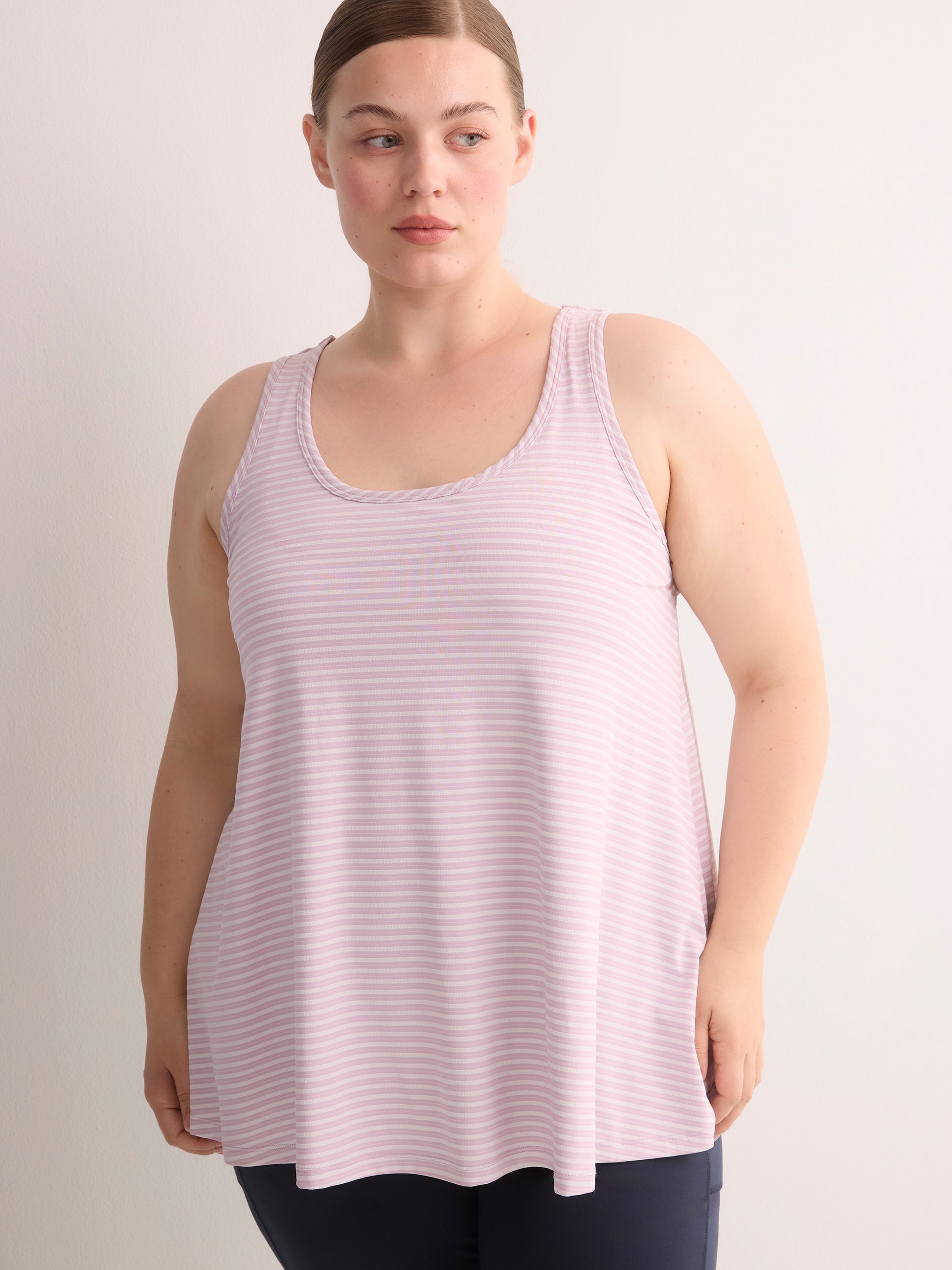 Textured Striped Swing Tank Top with Racerback Fooler - Active Zone