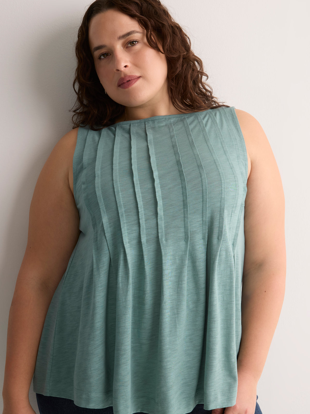 Sleeveless Swing Pintuck Knit Top