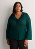 Straight V-Neck Crochet Pointelle Knit Blouse with Trumpet Sleeves