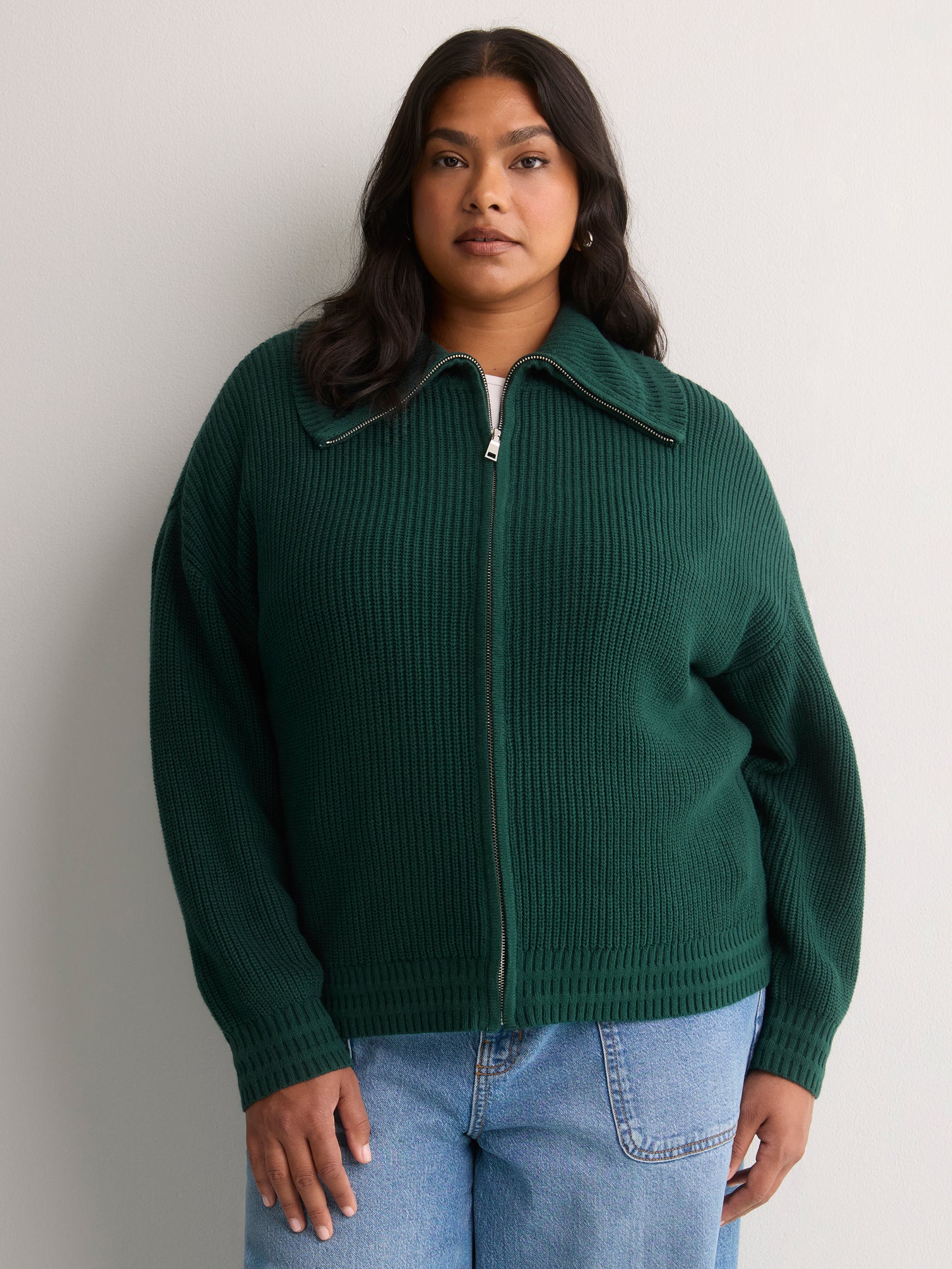Straight Zippered Sweater Cardigan