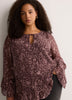 Split-Neck Long Flounce Sleeve Asymmetrical Blouse