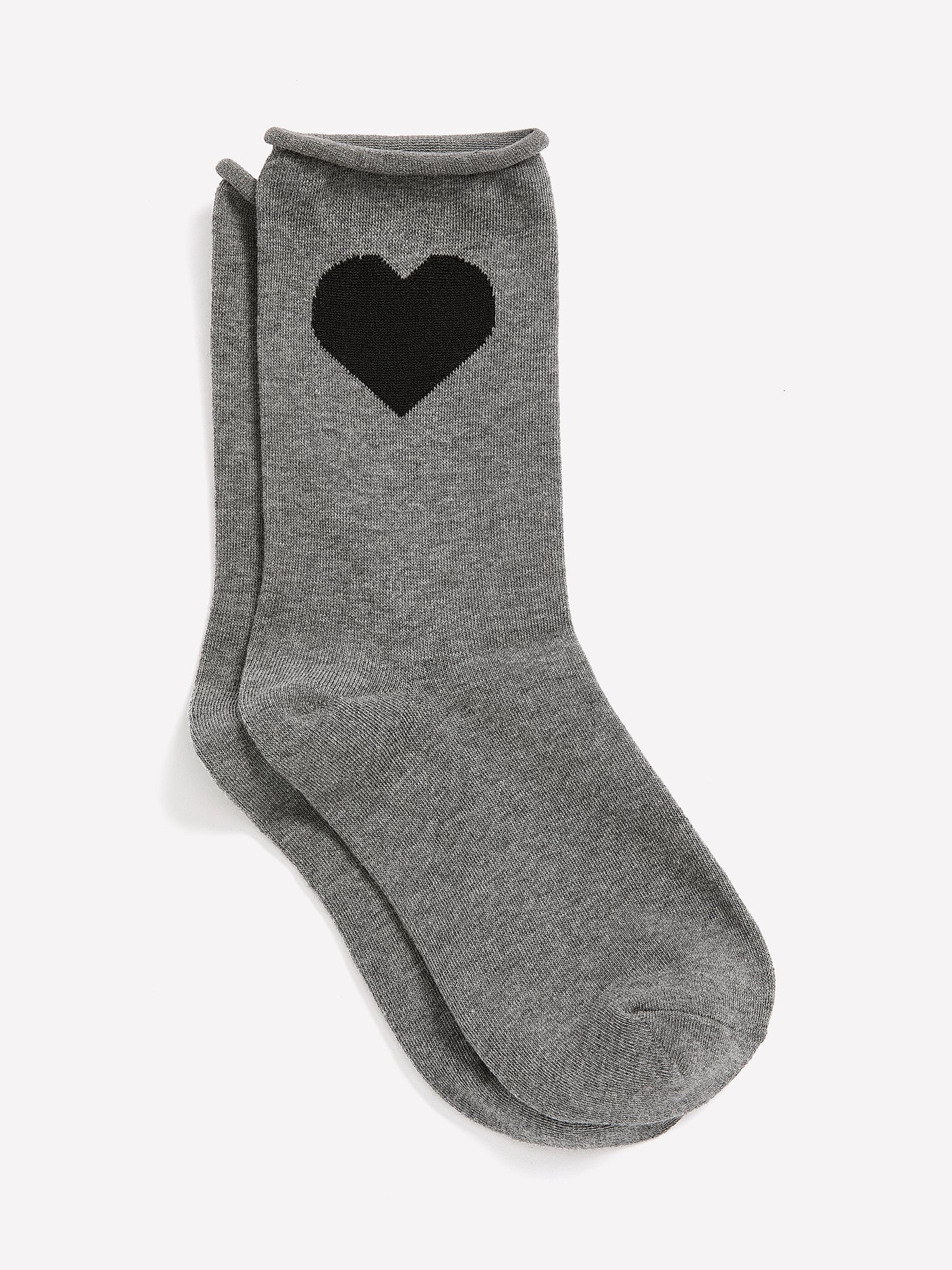 Grey Crew Socks with Heart Placement Print