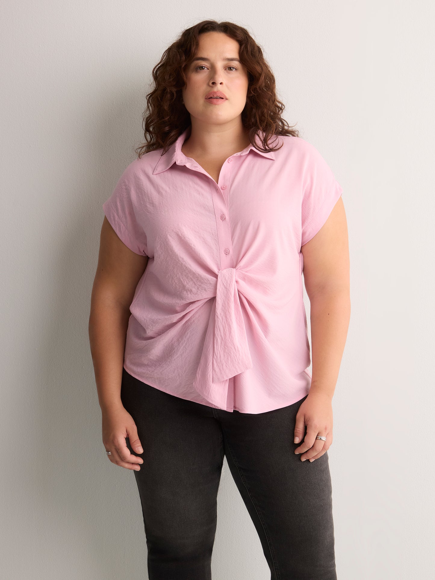 Knotted Buttoned-Down Blouse