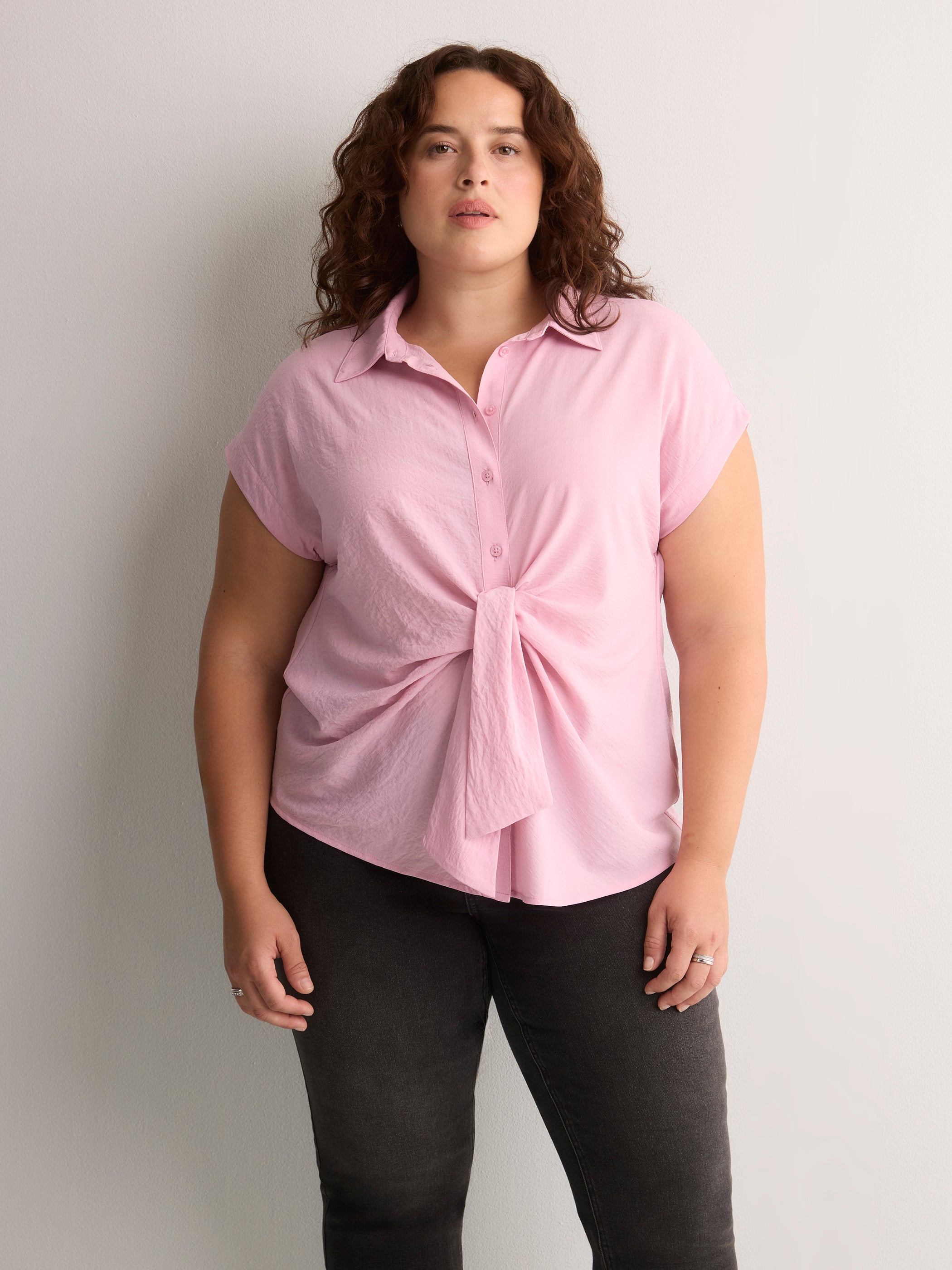 Knotted Buttoned-Down Blouse