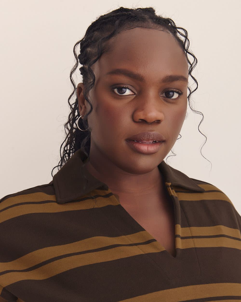 Striped Polo Extended Sleeves - Addition Elle