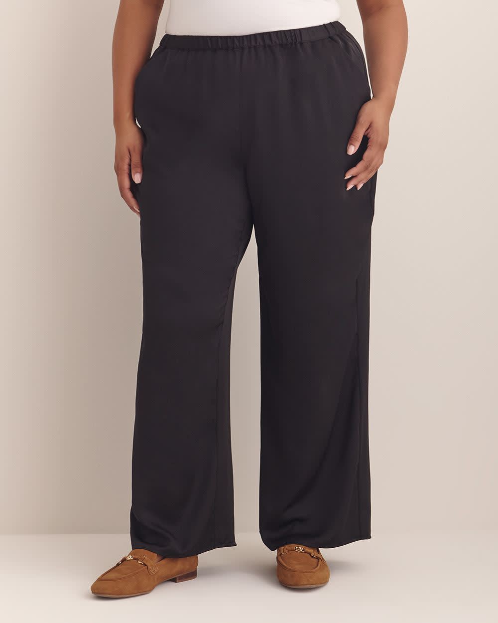Penningtons Women's Wide Leg Pant – Satin, Pull-On, Slanted Pockets