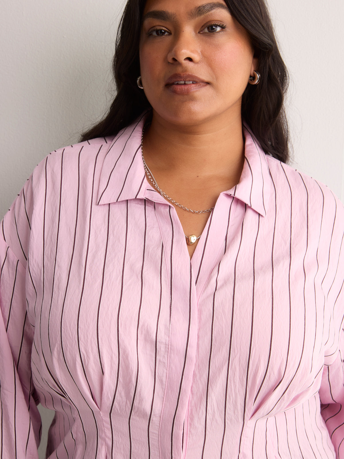 Striped Lilac Dropped-Shoulder Fit-and-Flare Shirt Blouse