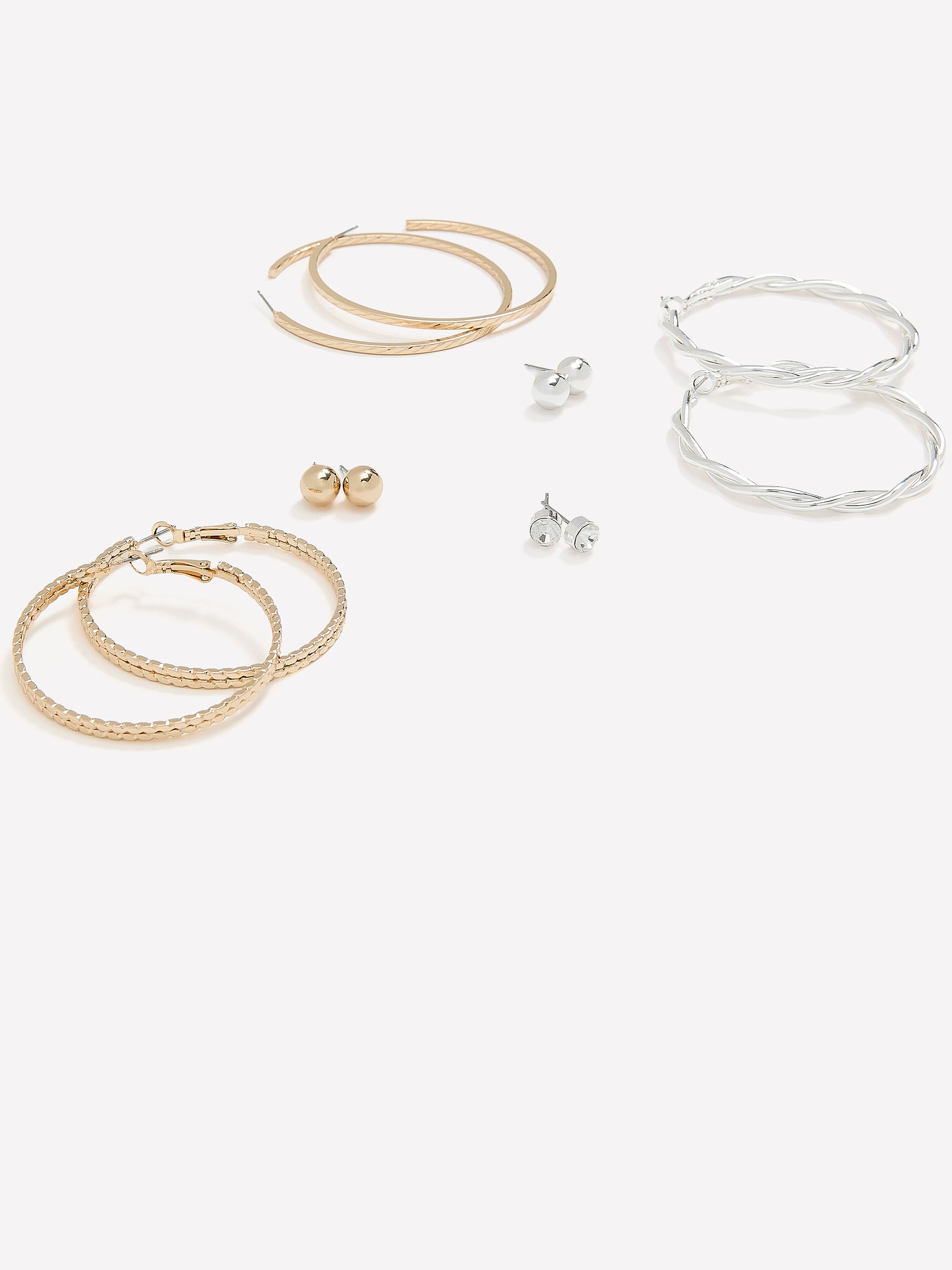 Silver and Golden Medium Hoops and Stud Earrings, Set of 6