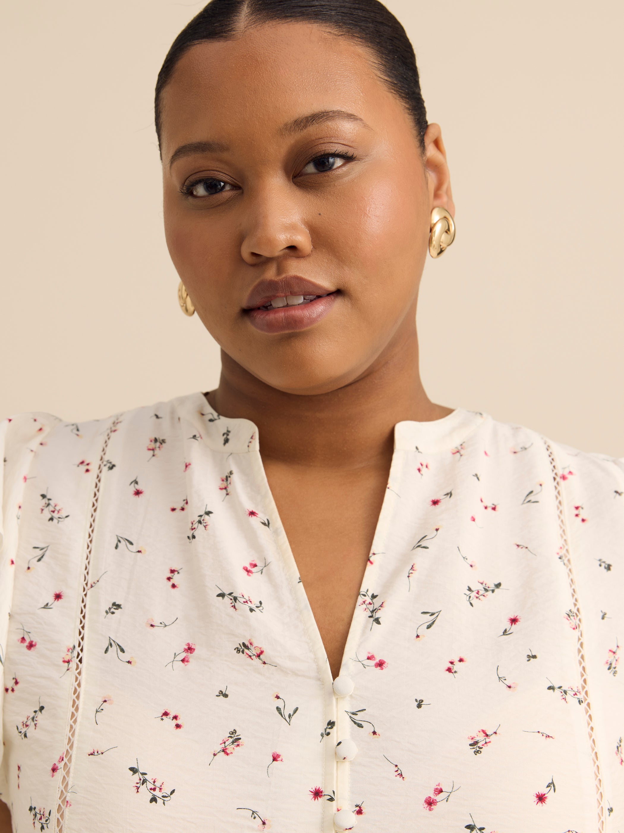 A-Line Blouse with Short Flutter Sleeves