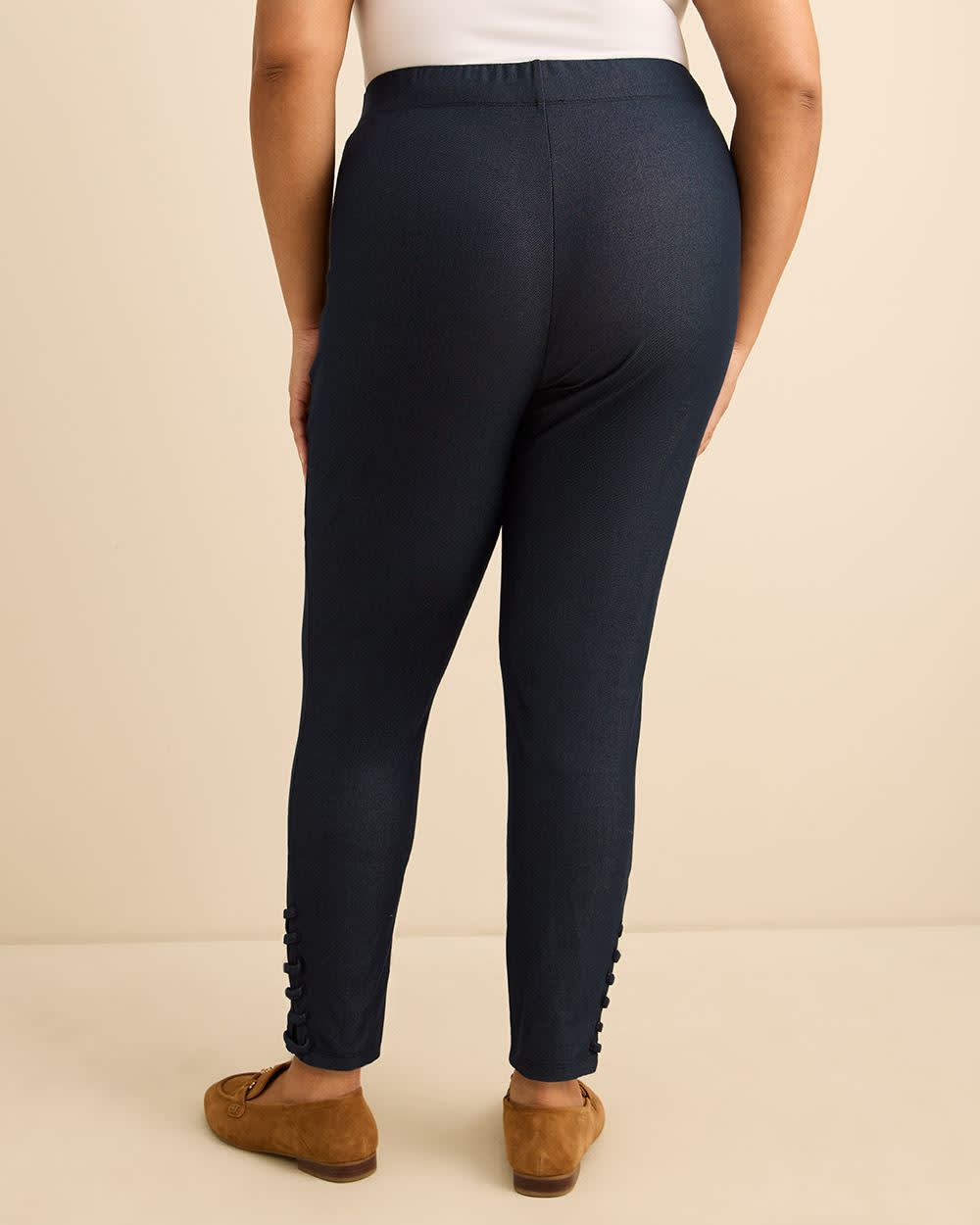 Faux Denim Legging With Lace Detail