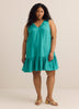 Robe évasée bleue à enfiler sans manches avec col en V