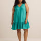 Robe évasée bleue à enfiler sans manches avec col en V