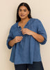 Denim Blouse with Balloon Sleeves