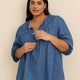 Denim Blouse with Balloon Sleeves