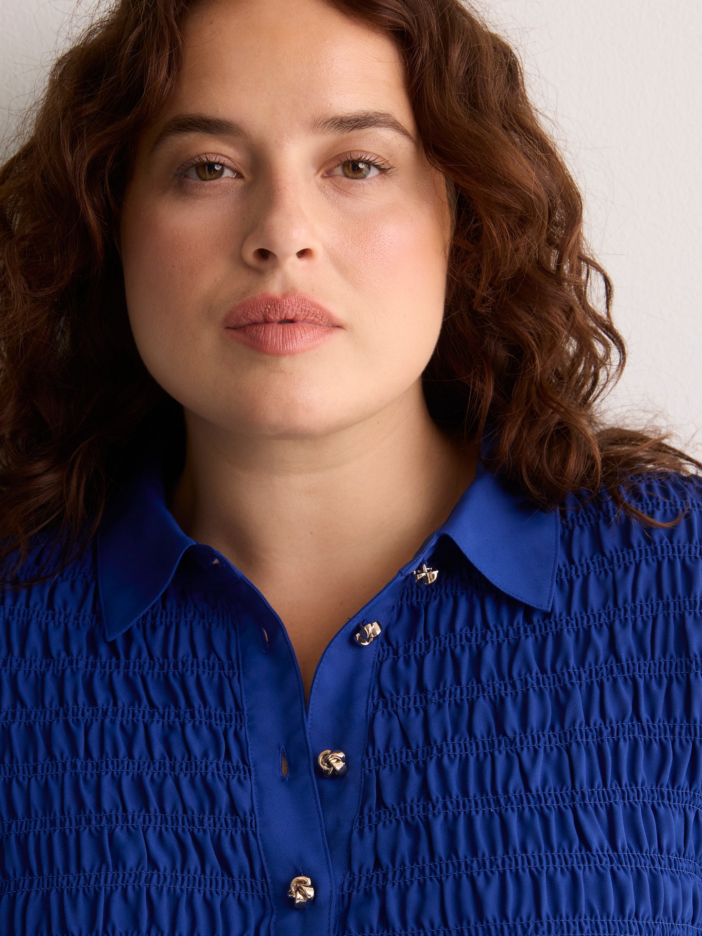 Responsible, Smocking Fit-and-Flare Shirt-Collar Blouse