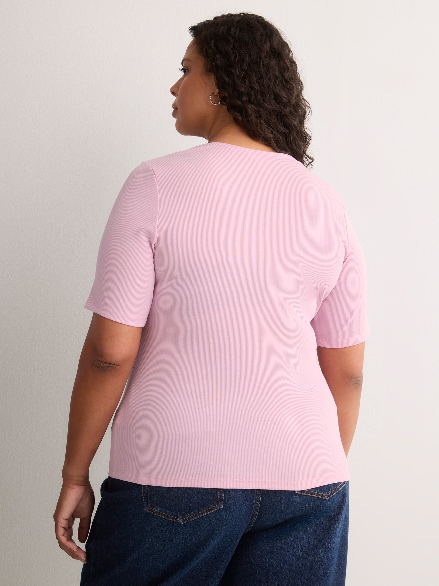Lace V-Neck Rib Knit Tee