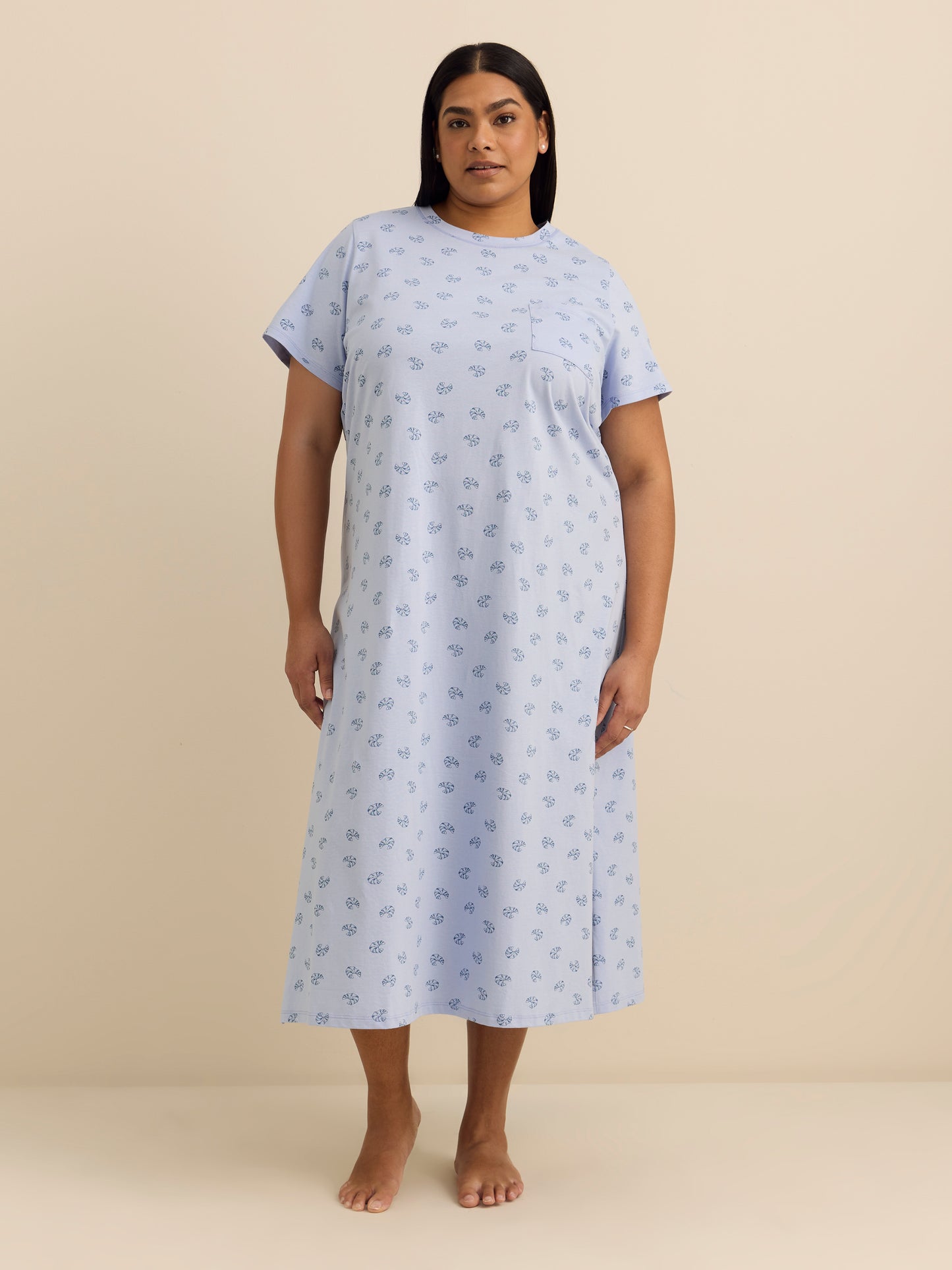 Robe de nuit longue à manches courtes imprimée - ti Voglio