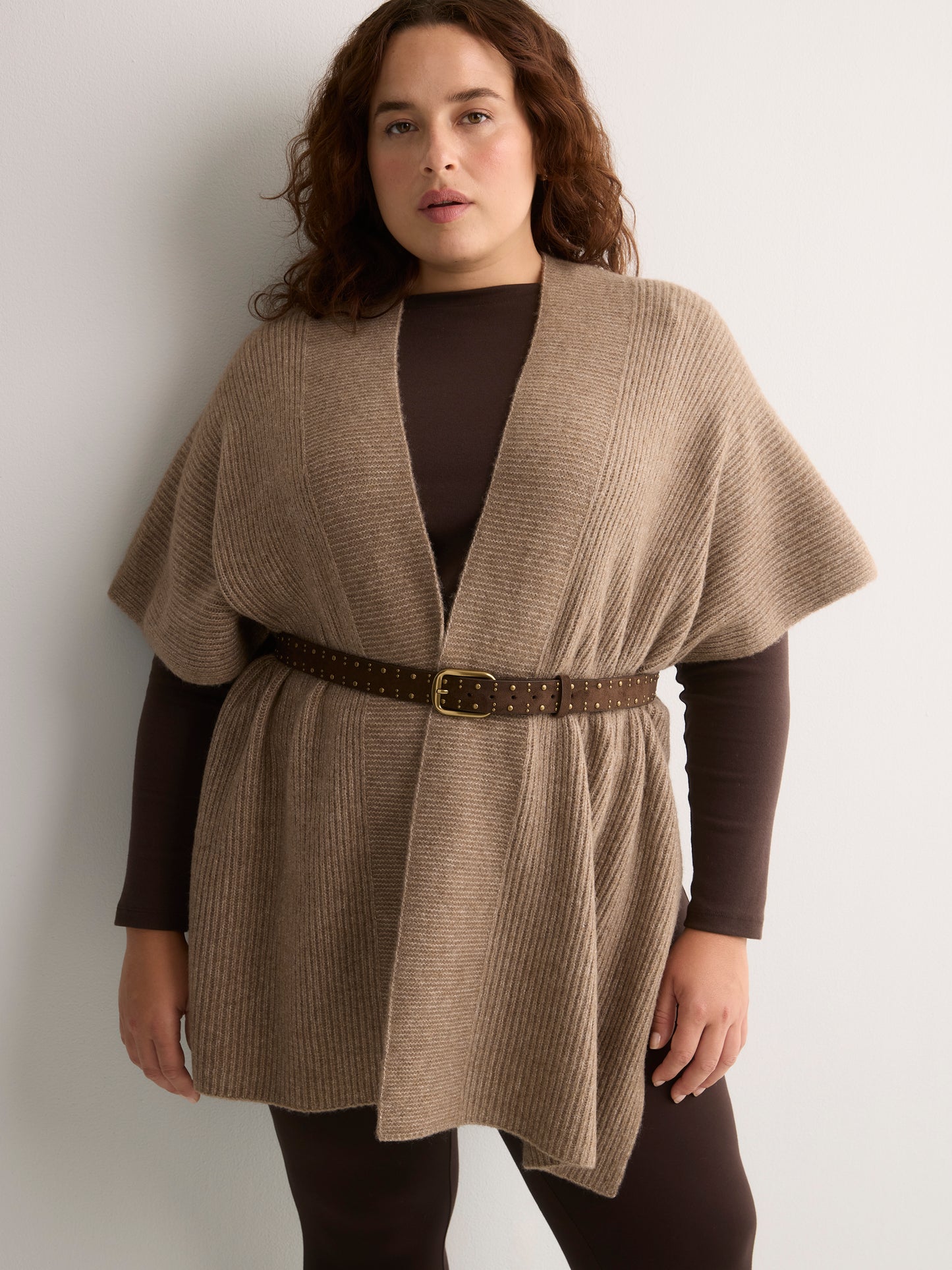 Ribbed Stitch Knit Cardigan Cape